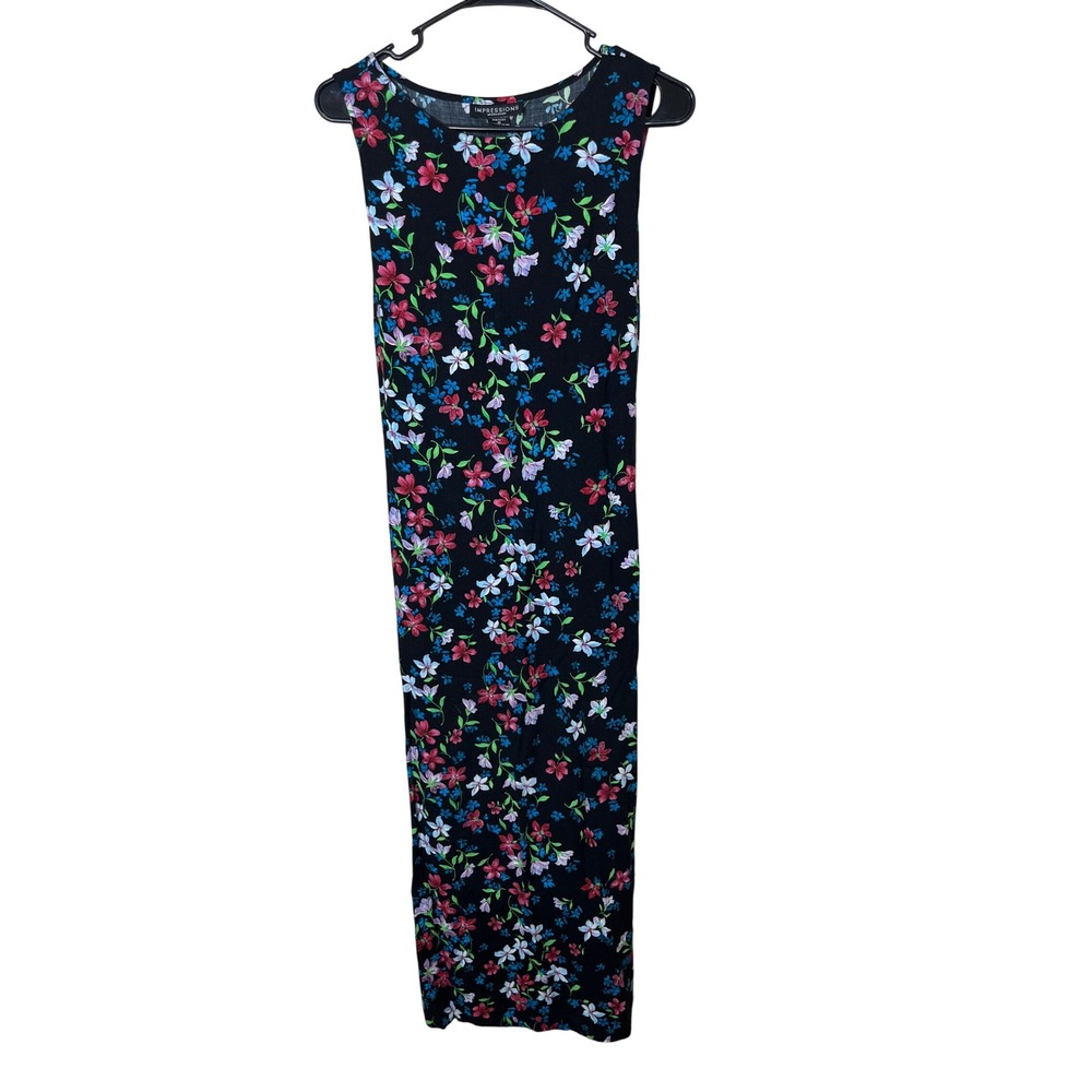 Impressions Workshop Maxi Dress Black Floral‎ Sleeveless Women's Medium